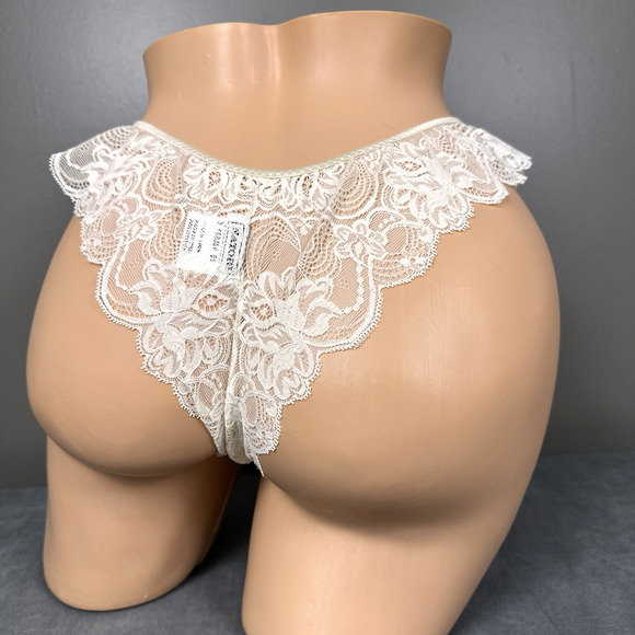 Vintage New Natori Panties Hi Cut Size 5 100% Nylon Lace Satin Cheeky Ivory - Picture 2 of 9